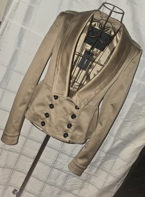 Burberry Peplum Military Jacket Satin Finish Beige Women's S — photo 1 of 19