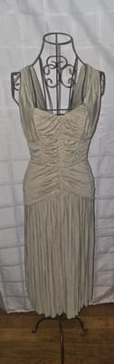 Burberry Prorsum Ruched Pleated Midi Dress Archival Sage Champagne Women's IT40 — photo 2 of 11