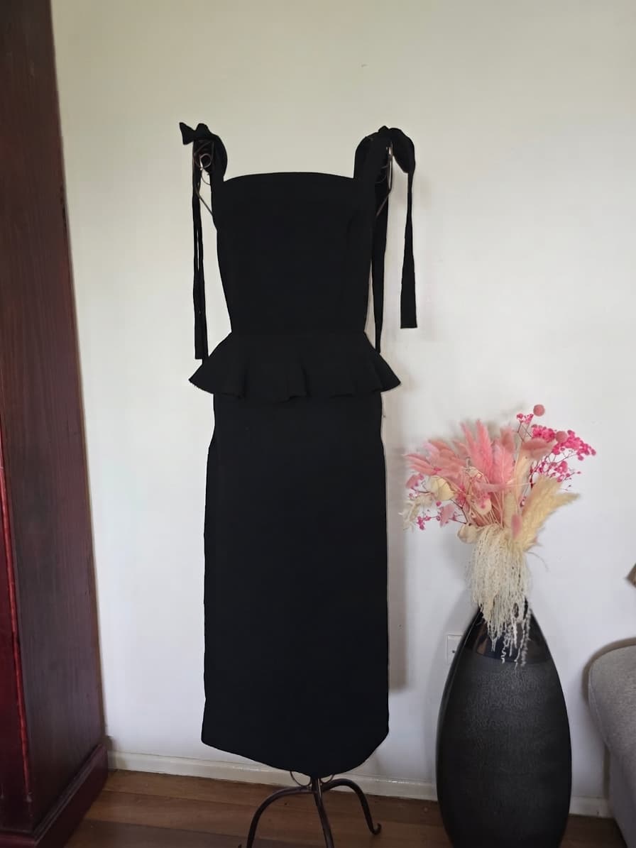 BY JOHNNY. Peplum Midi Dress Tie Straps Black Women's 8 — photo 1 of 6