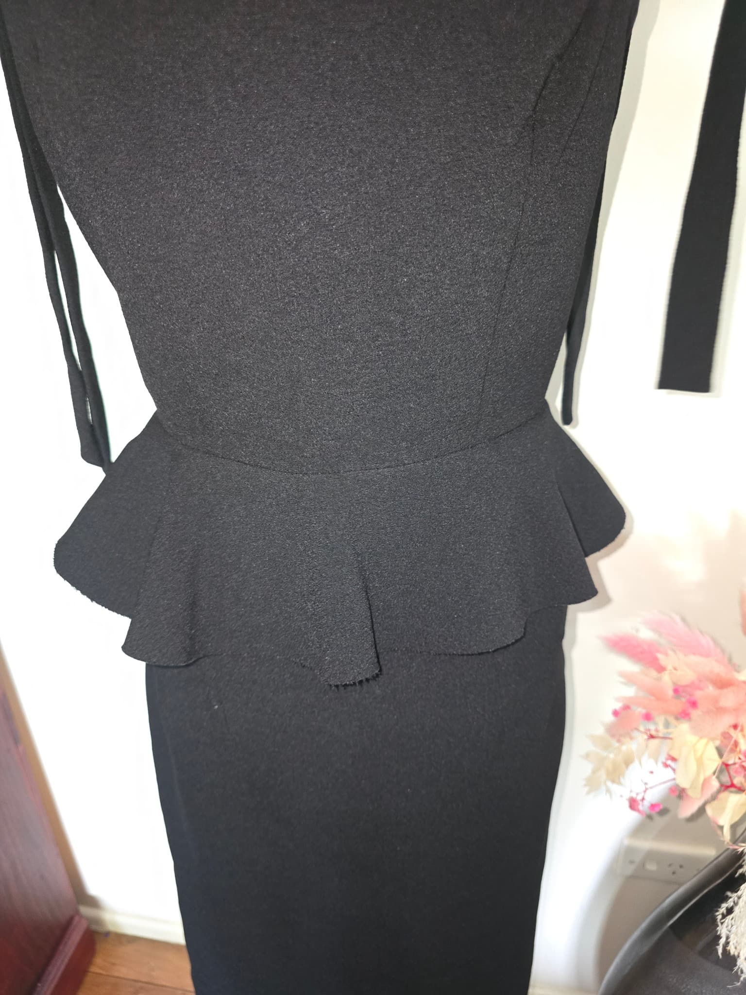 BY JOHNNY. Peplum Midi Dress Tie Straps Black Women's 8 — photo 4 of 6