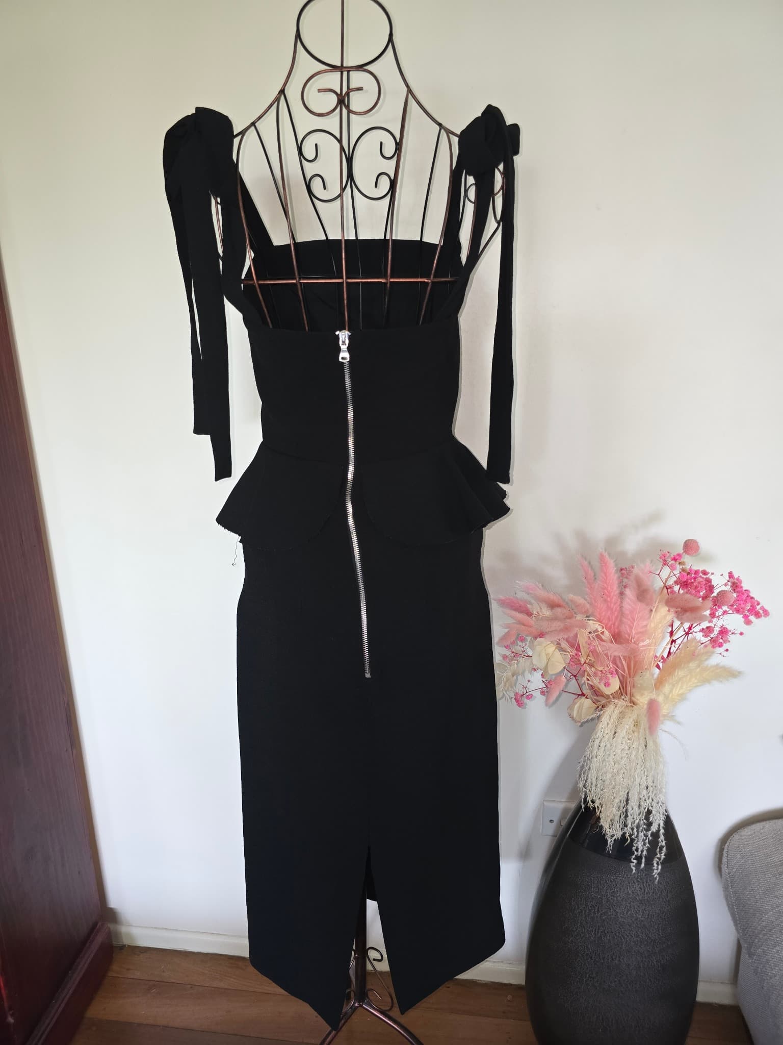 BY JOHNNY. Peplum Midi Dress Tie Straps Black Women's 8 — photo 6 of 6