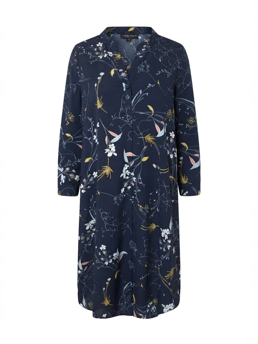 Caroline Morgan Tunic Dress Floral Button-Down Navy Blue Women's 10 — photo 1 of 6
