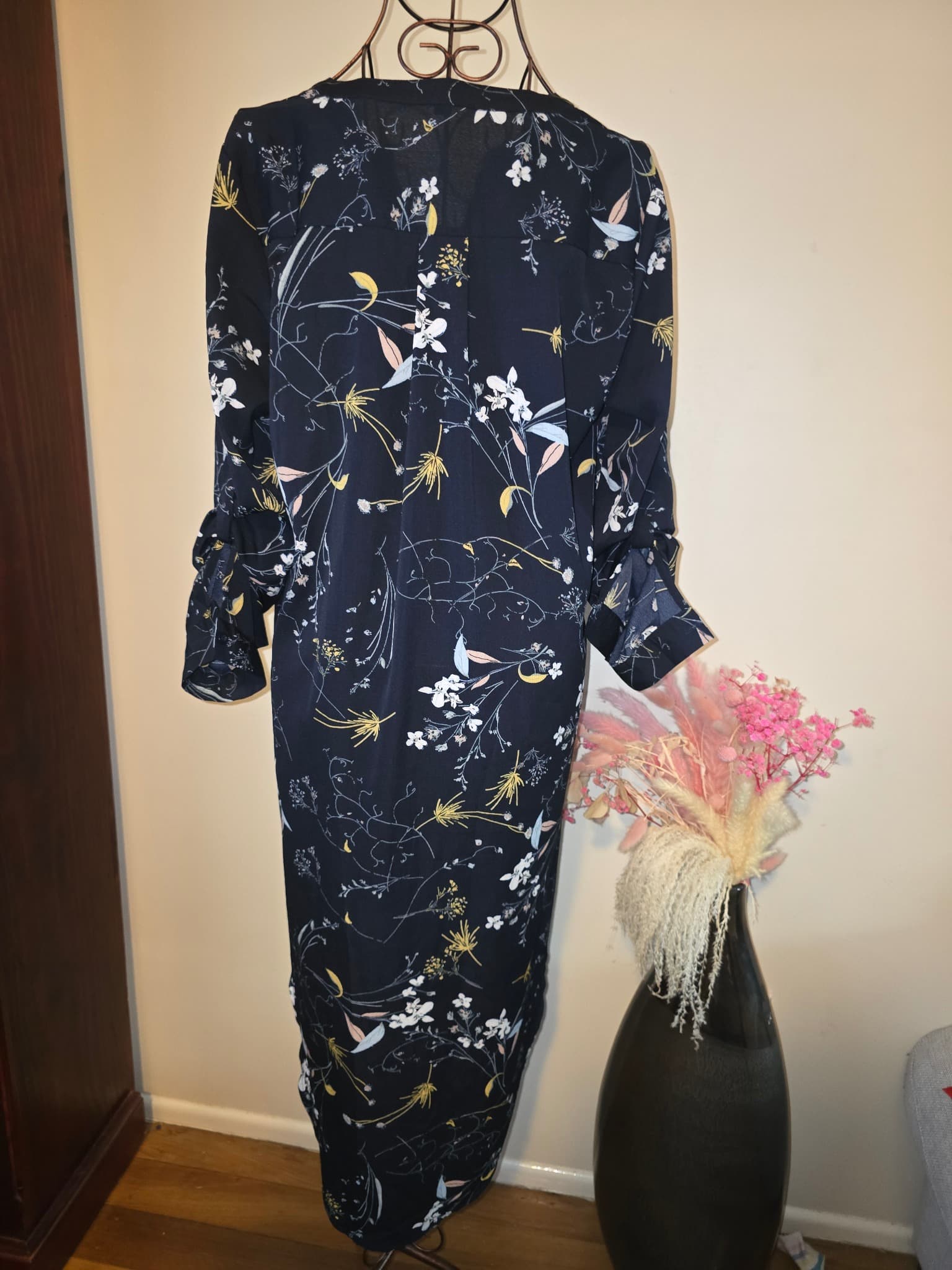 Caroline Morgan Tunic Dress Floral Button-Down Navy Blue Women's 10 — photo 4 of 6