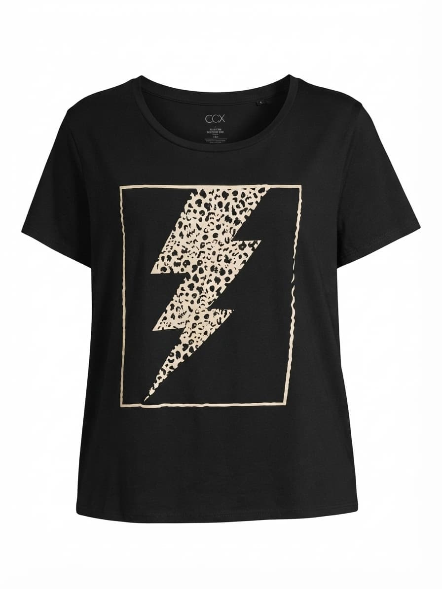 CCX T-Shirt Leopard Print Lightning Bolt Graphic Black Women's M — photo 1 of 5
