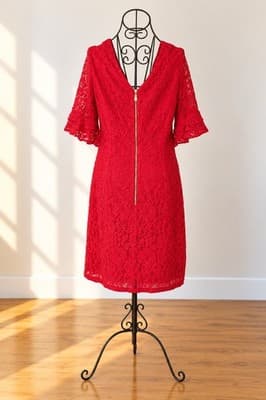 Chancery Midi Dress Lace V-Neck Ruffle Detail Red Women's 12 — photo 2 of 3