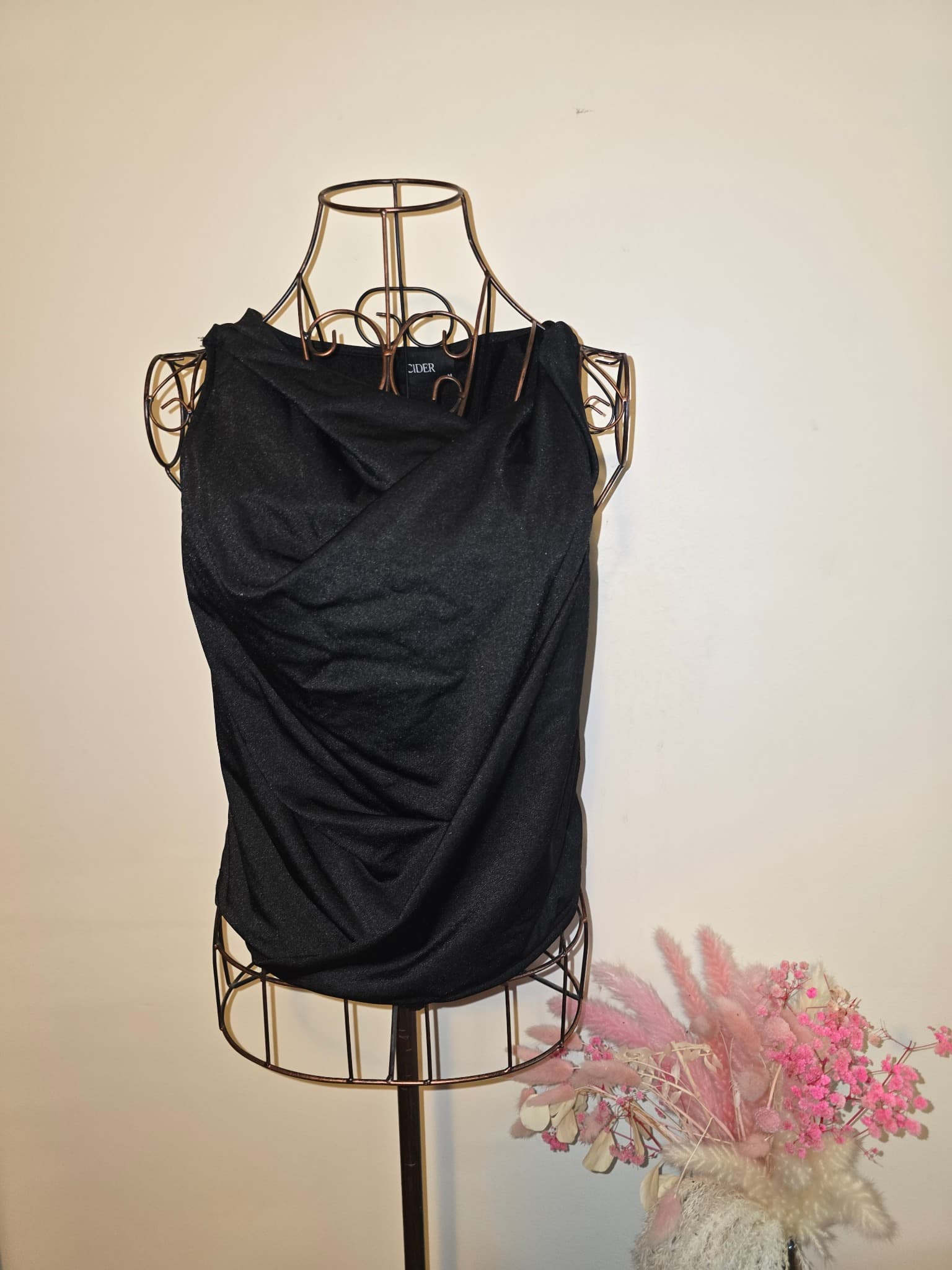 Cider Sleeveless Top Cowl Neck Shimmer Black Women's M — photo 1 of 4