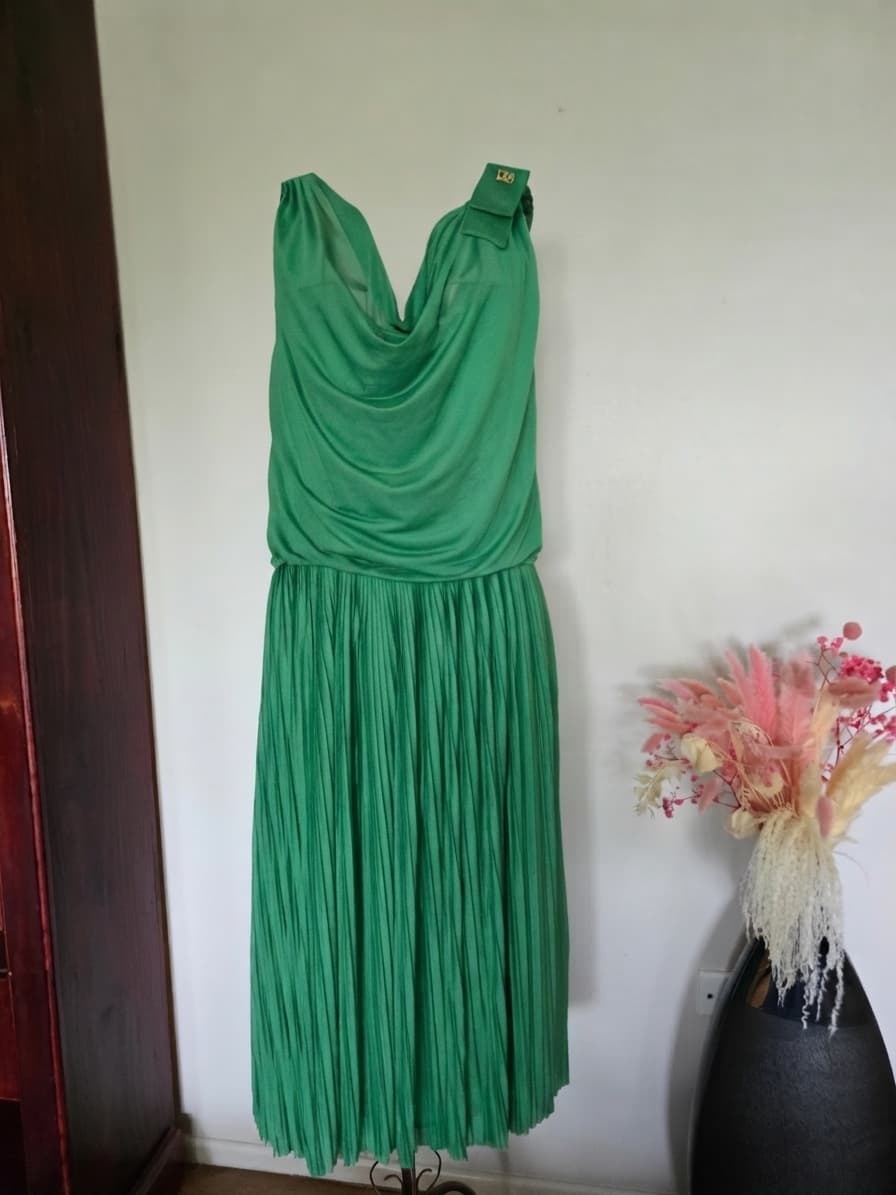 Class Roberto Cavalli Midi Dress Cowl Neck Pleated Green Women's — photo 1 of 12