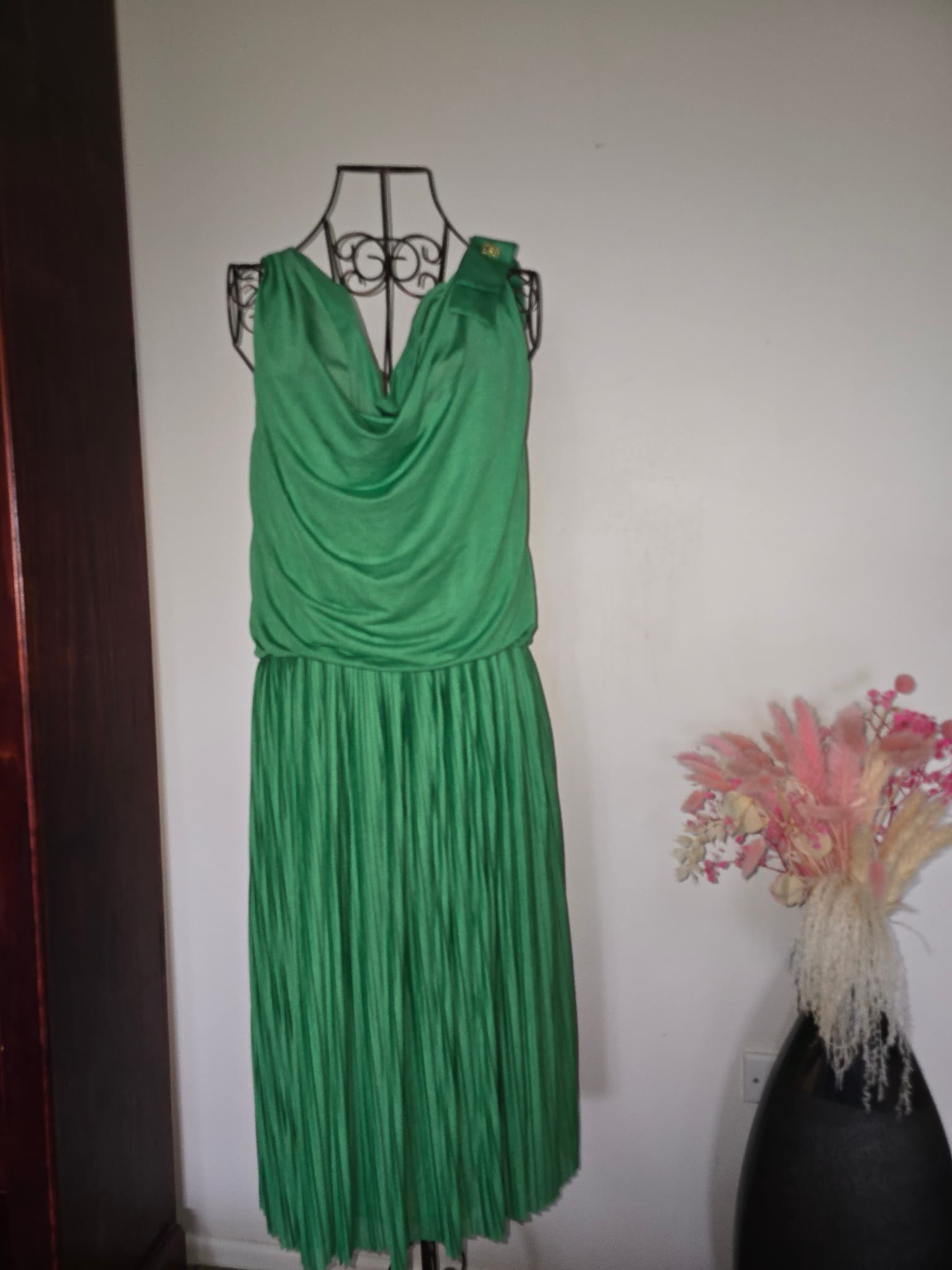 Class Roberto Cavalli Midi Dress Cowl Neck Pleated Green Women's — photo 2 of 12