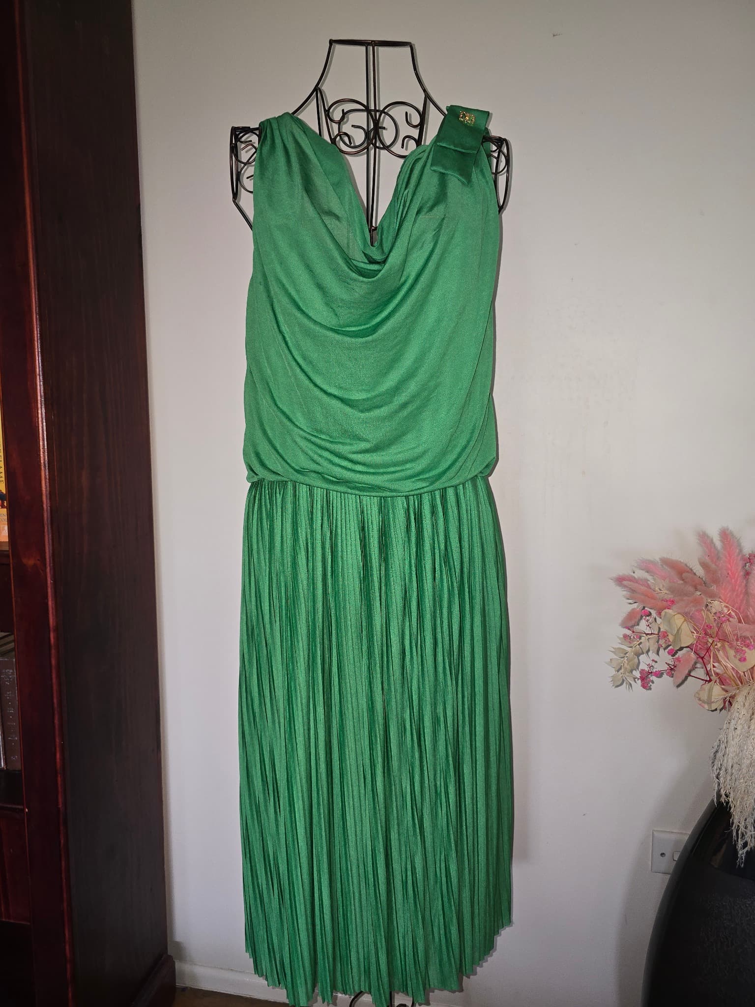 Class Roberto Cavalli Midi Dress Cowl Neck Pleated Green Women's — photo 3 of 12