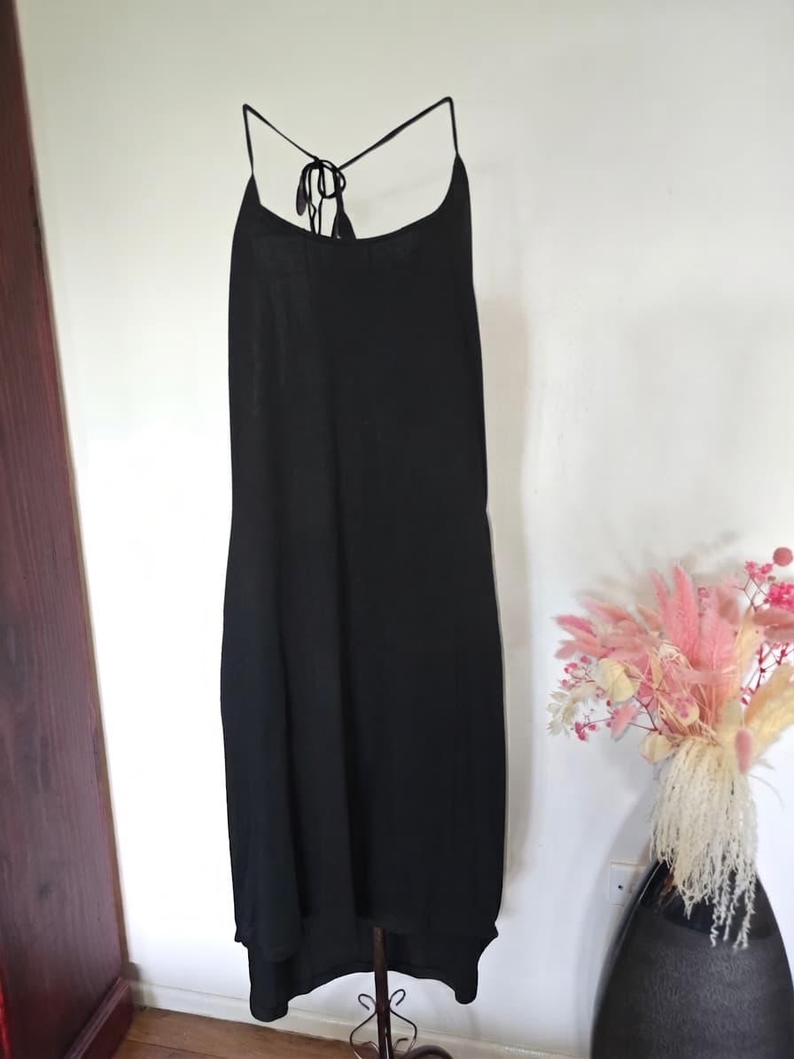 Claude Maus Sleeveless Midi Dress Tie-Back Black Women's L — photo 1 of 6