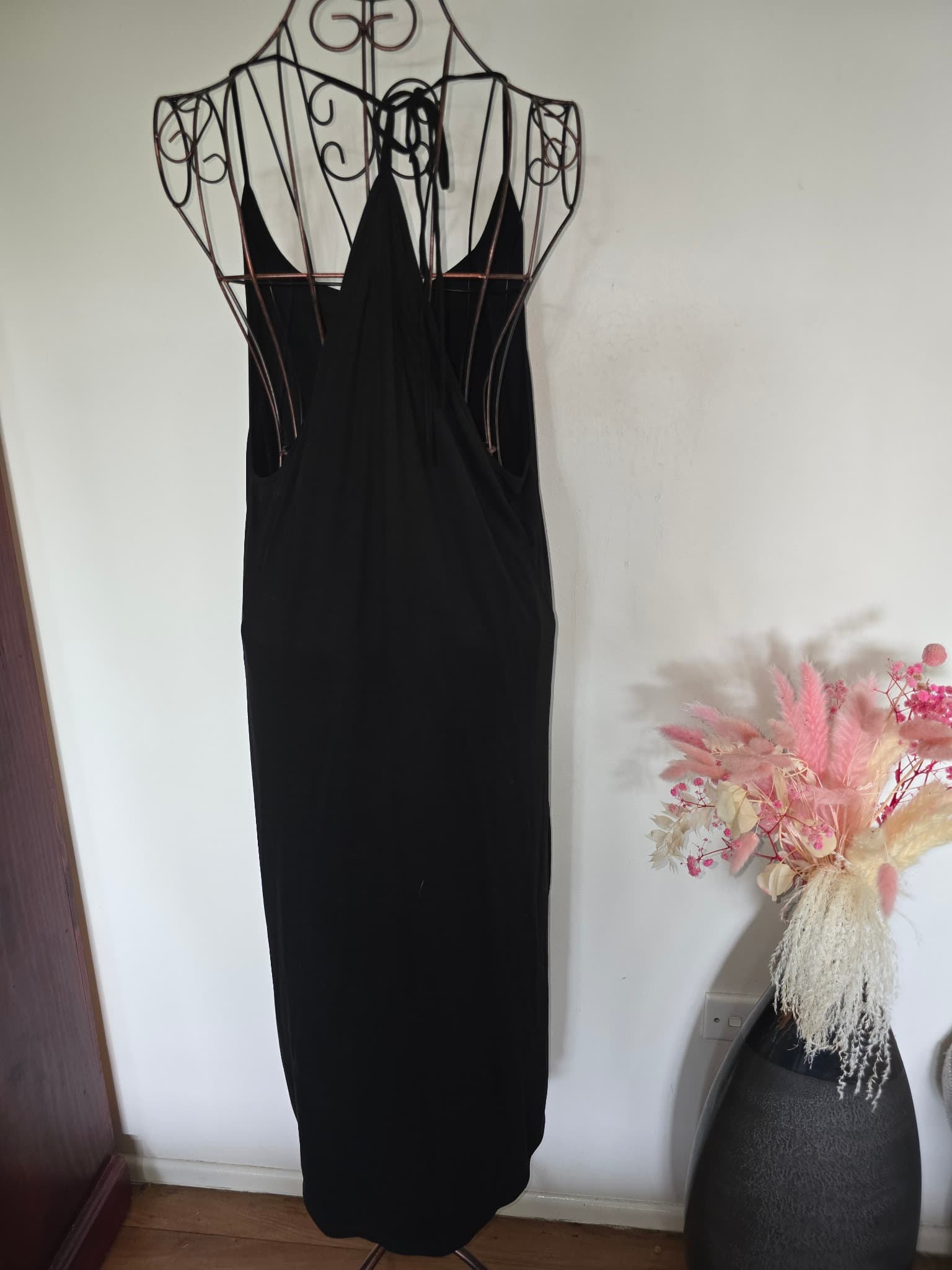 Claude Maus Sleeveless Midi Dress Tie-Back Black Women's L — photo 5 of 6