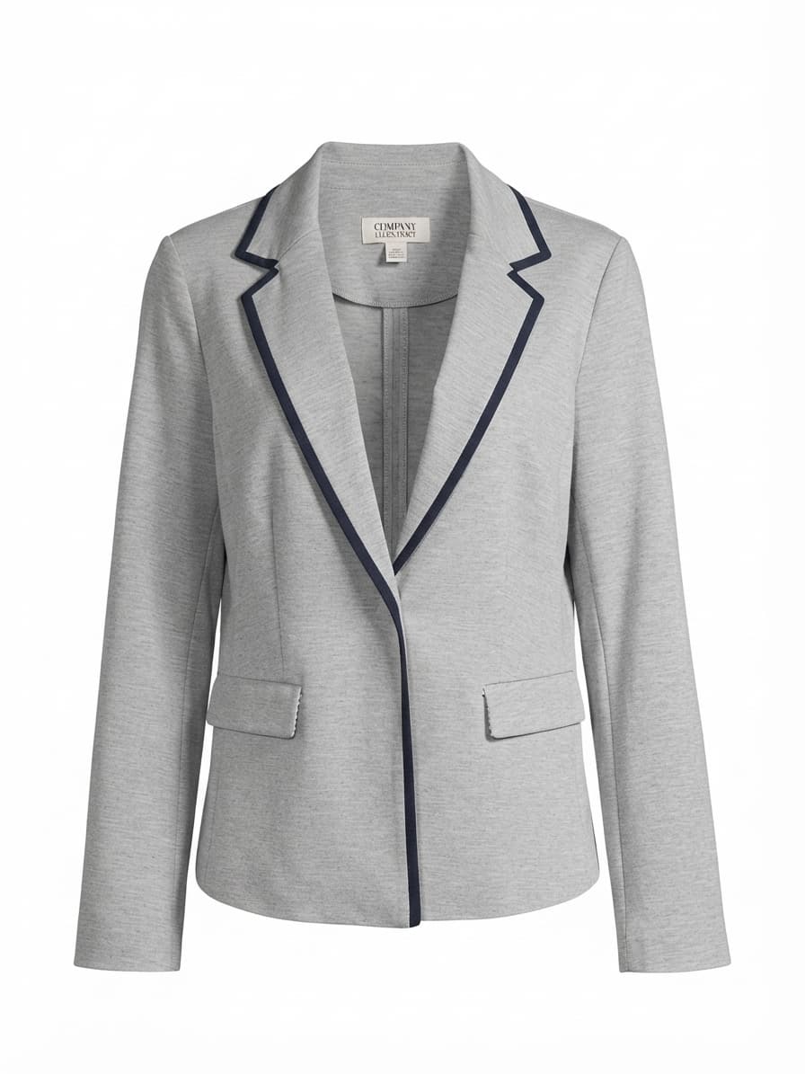 Company Ellen Tracy Knit Blazer With Navy Trim Grey Women's L — photo 1 of 6
