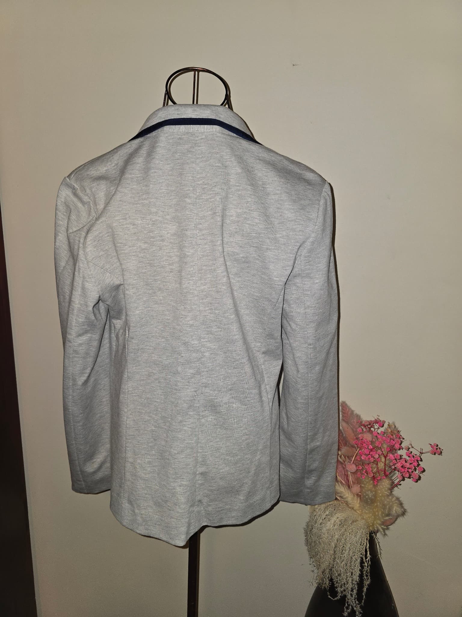 Company Ellen Tracy Knit Blazer With Navy Trim Grey Women's L — photo 2 of 6