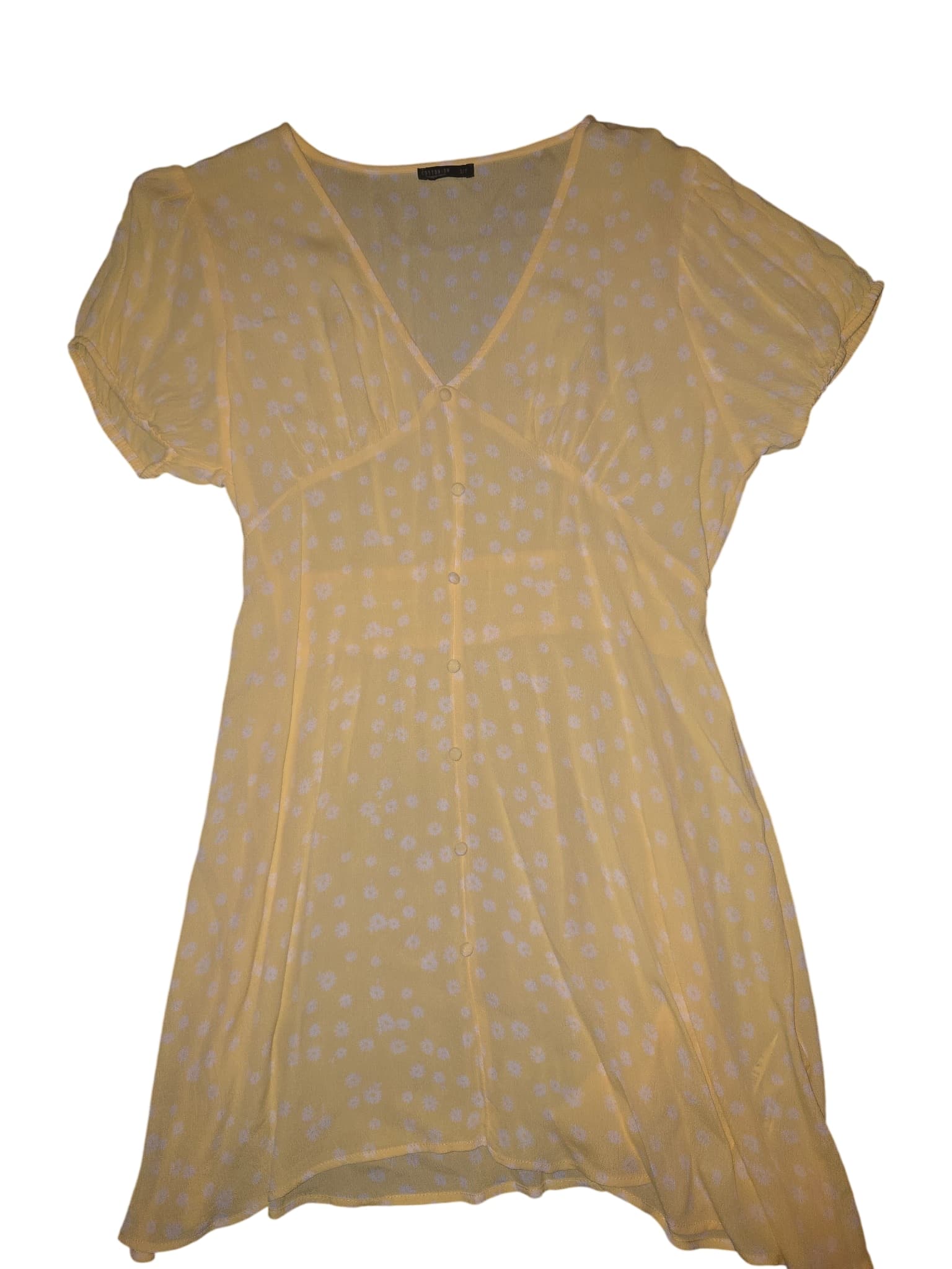 Cotton:On Mini Dress Floral V-Neck Button-Front Yellow Women's S — photo 1 of 3