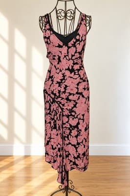 Cue Midi Dress Floral Asymmetrical Black Pink Women's 10 — photo 1 of 3