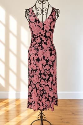 Cue Midi Dress Floral Asymmetrical Black Pink Women's 10 — photo 2 of 3