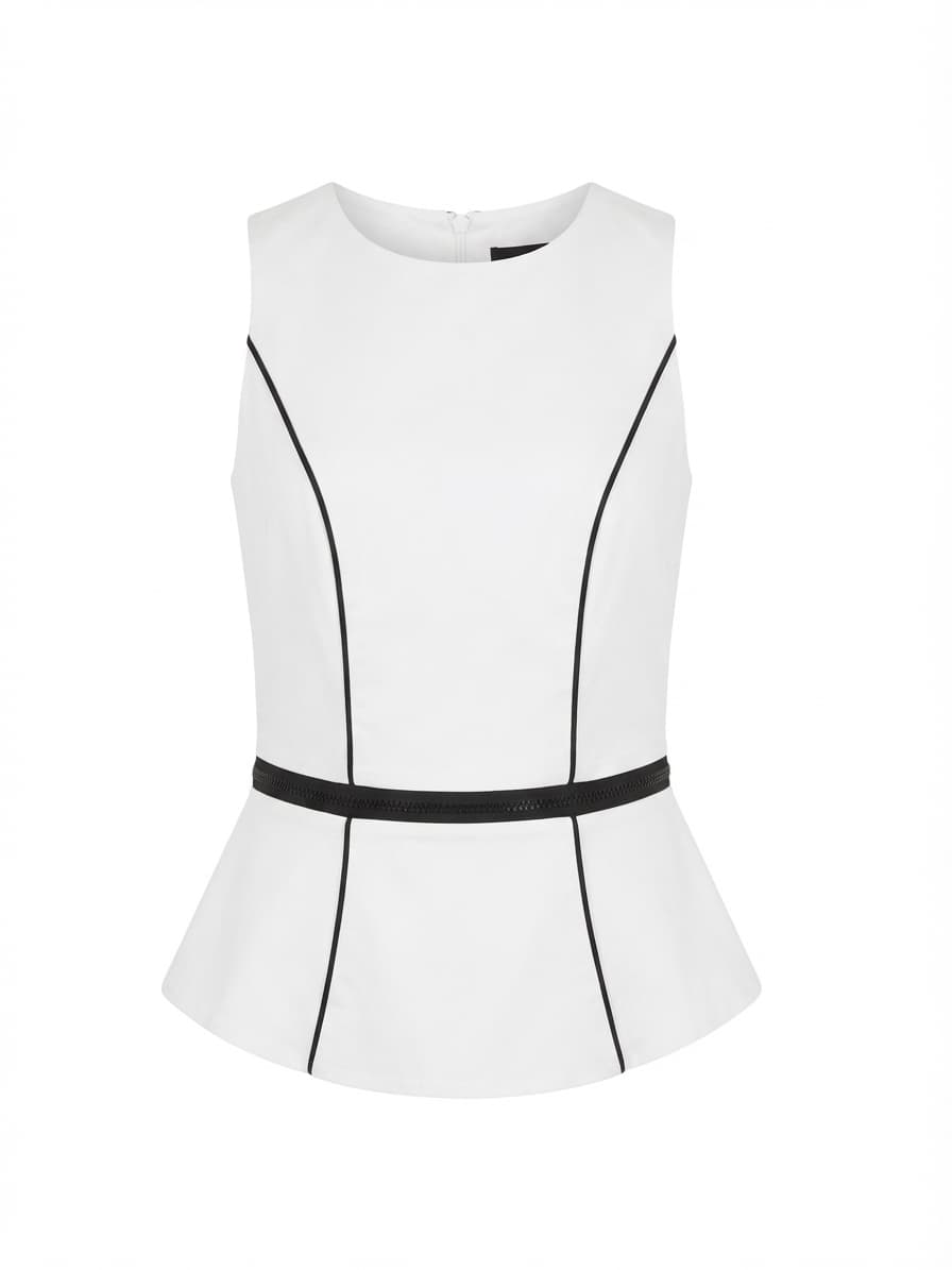 CUE Sleeveless Peplum Top With Piping White Women's 10 — photo 1 of 6