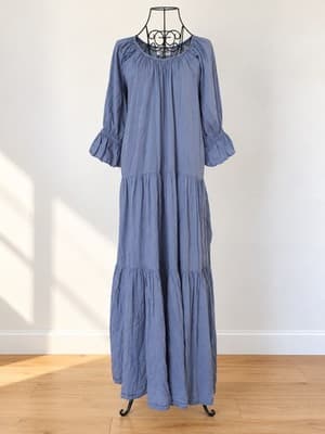 Daughters Of India Tiered Maxi Dress Cotton Blue Women's S — photo 1 of 4