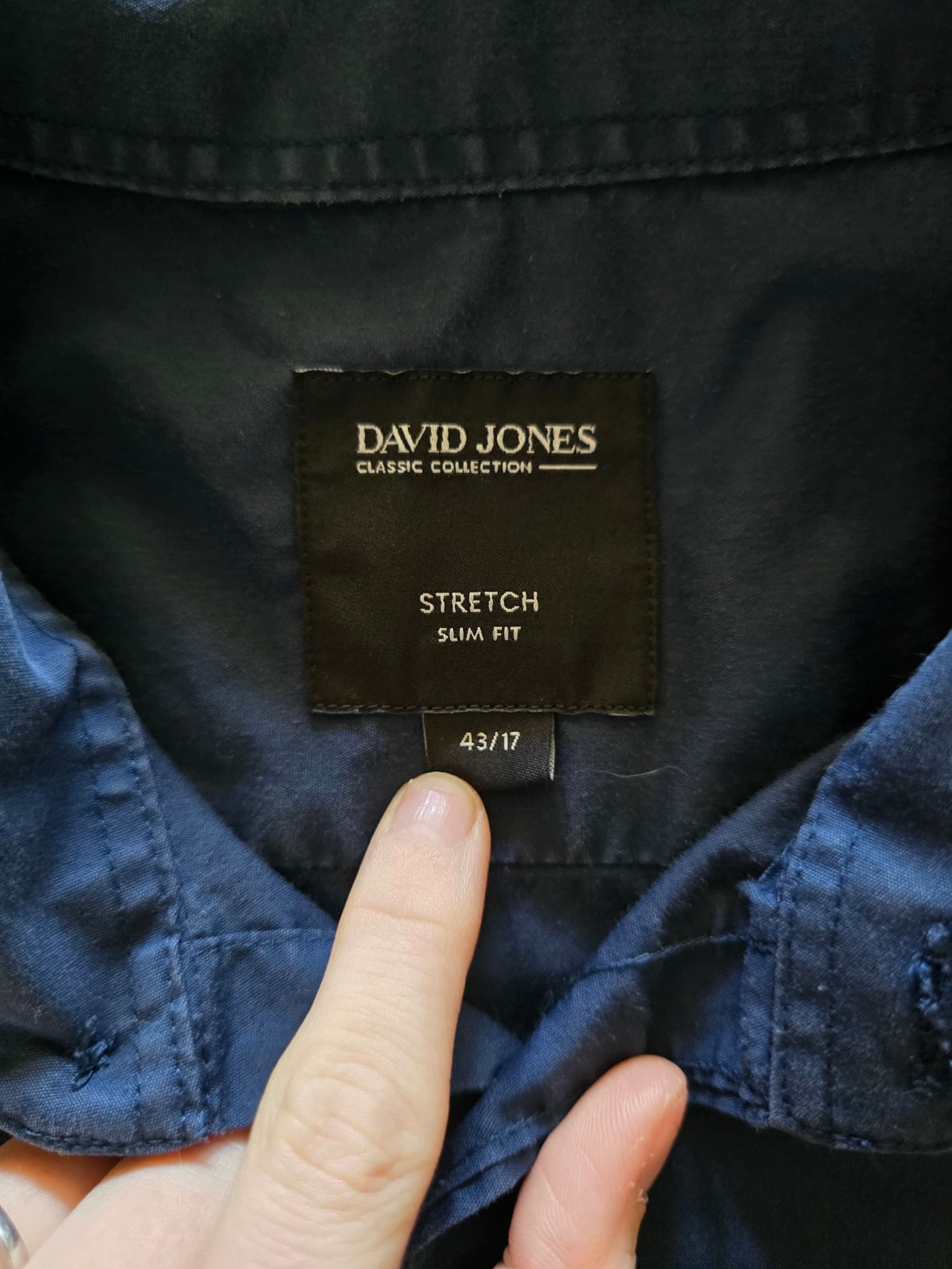 David Jones Classic Collection Long Sleeve Shirt Slim Fit Navy Men's 43 — photo 6 of 7