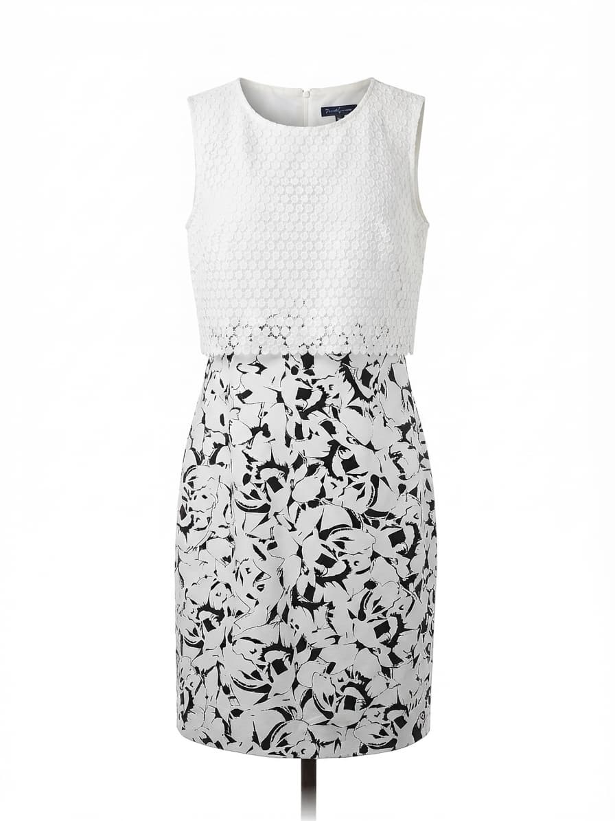 David Lawrence Sleeveless Dress Floral Print White and Black Women's 12 — photo 1 of 6
