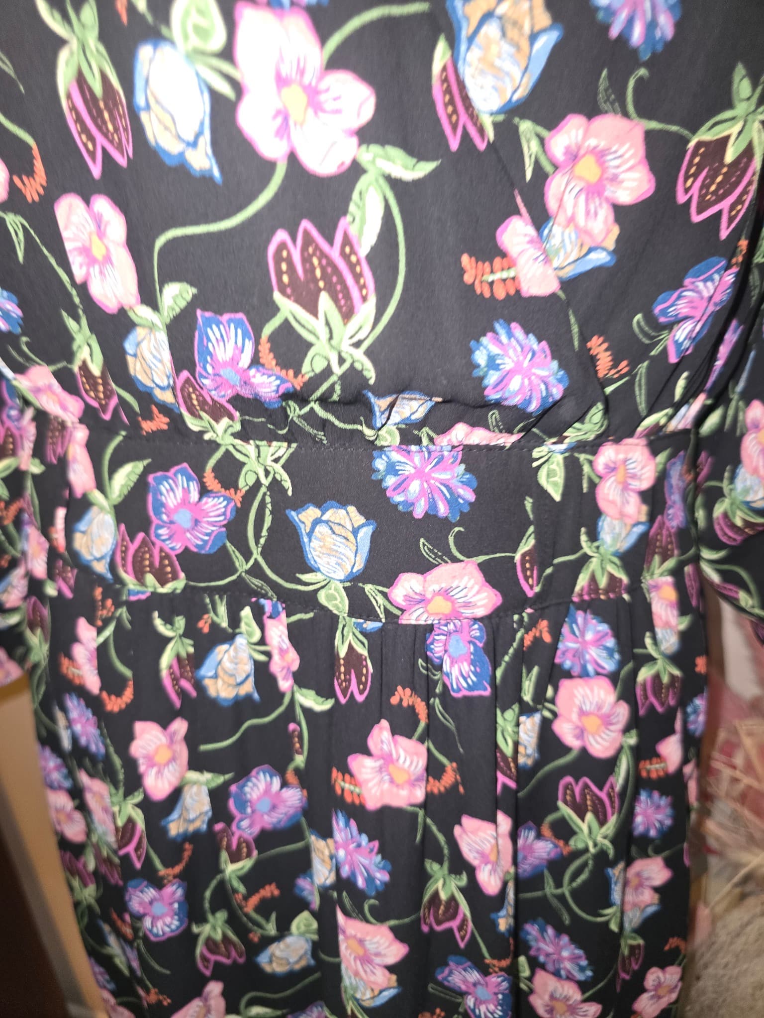 DR2 Midi Dress Floral Print V-Neck Long Sleeve Black Women's M — photo 2 of 5