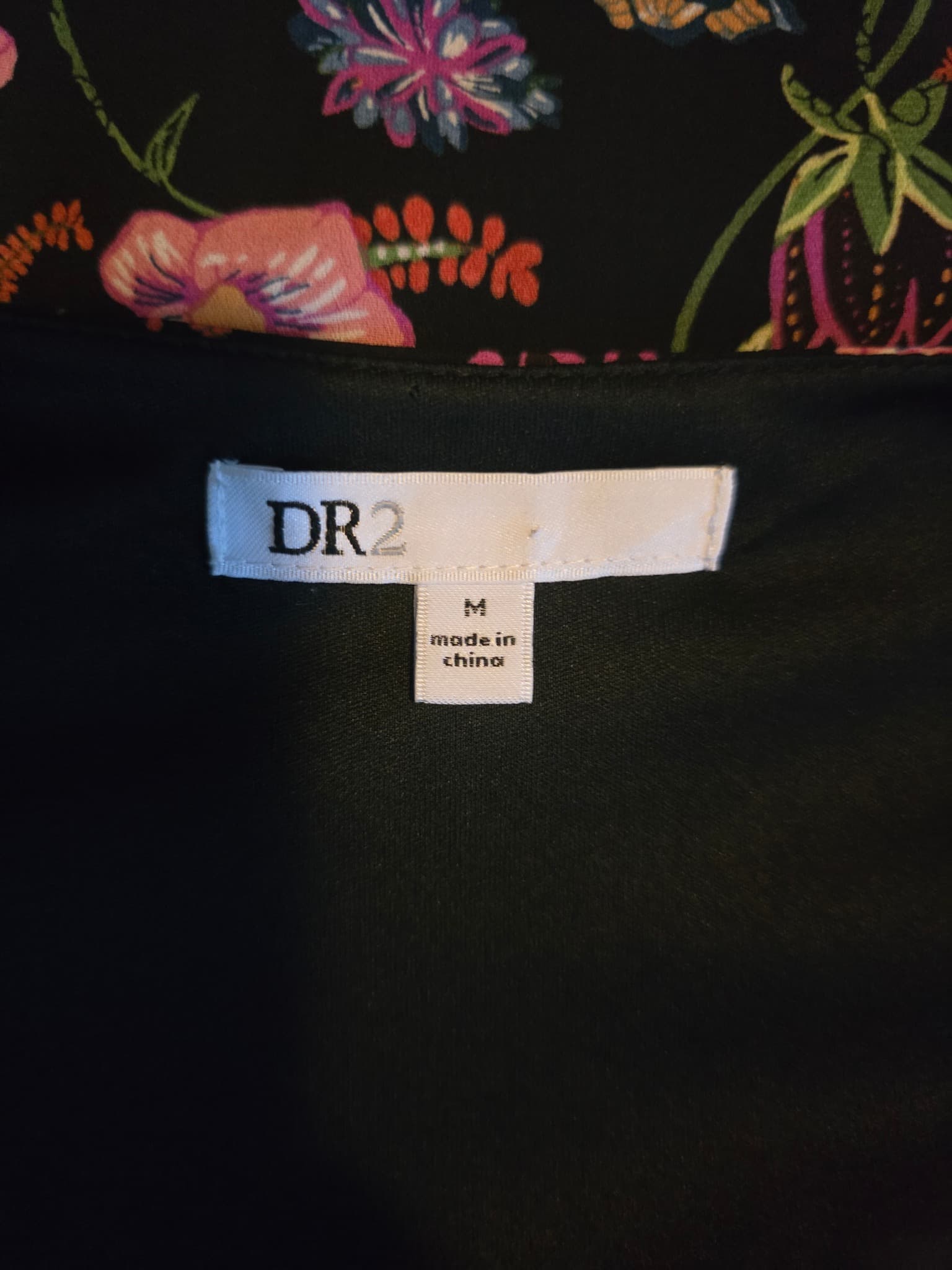 DR2 Midi Dress Floral Print V-Neck Long Sleeve Black Women's M — photo 4 of 5