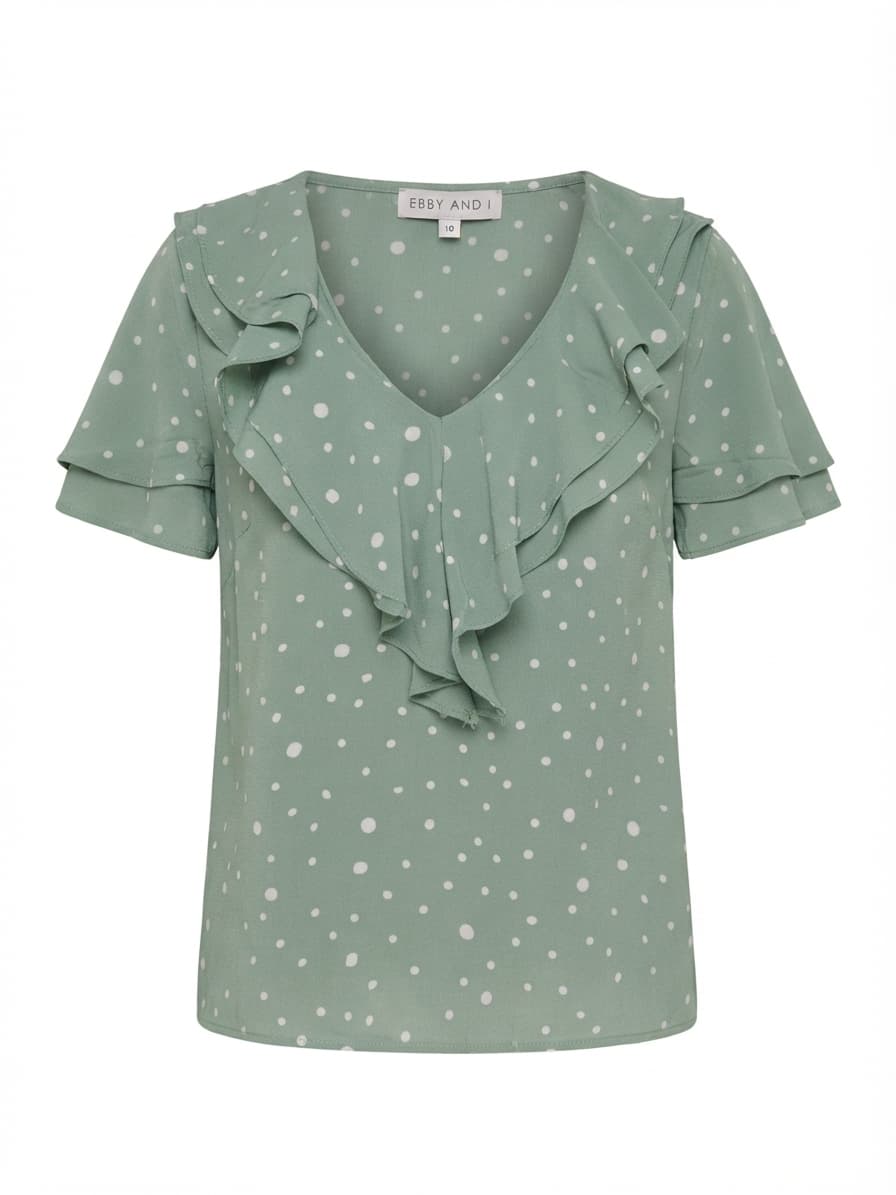 Ebby And I Ruffle Blouse Polka Dot Sage Green Women's 10 — photo 1 of 5