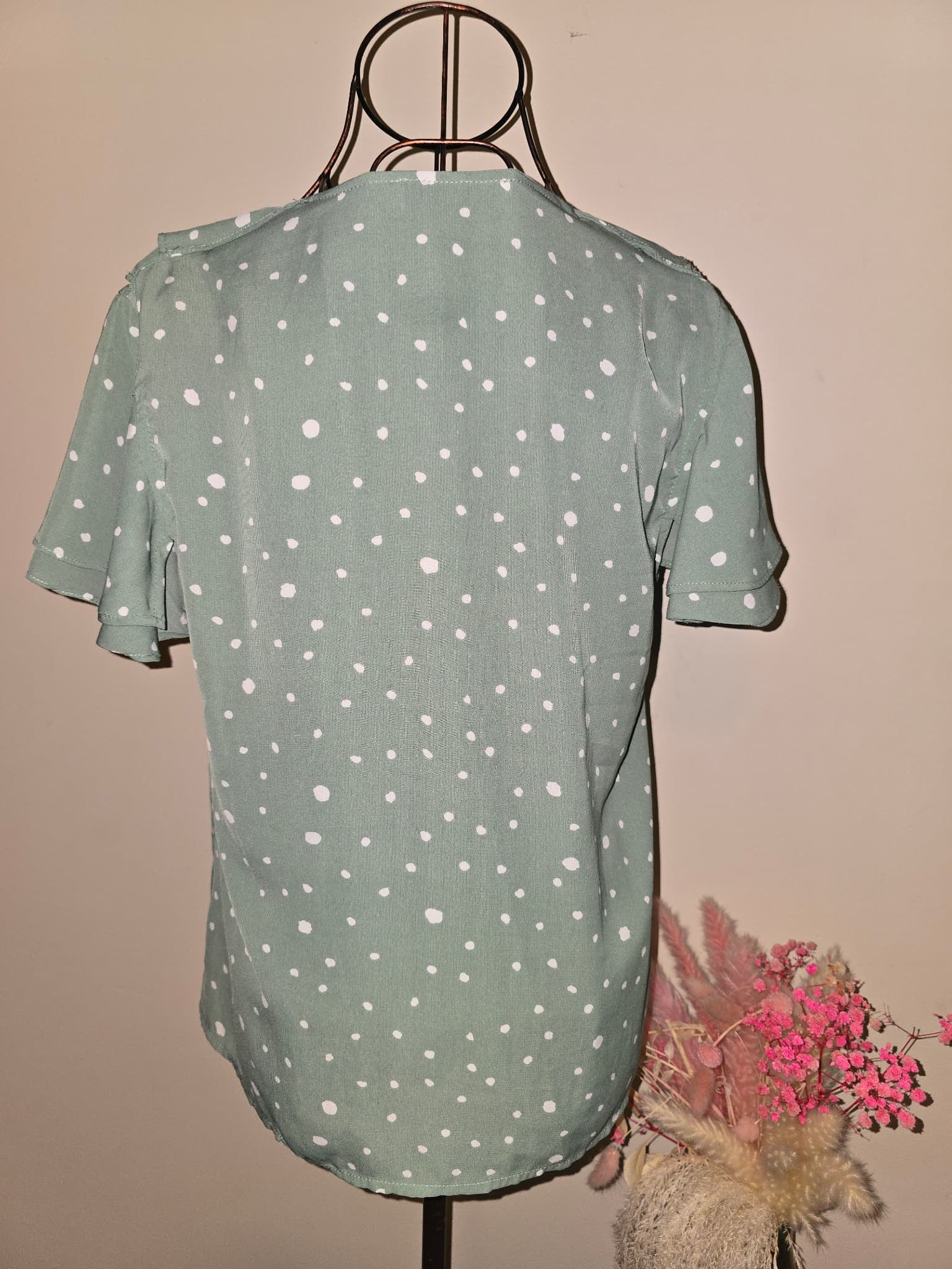 Ebby And I Ruffle Blouse Polka Dot Sage Green Women's 10 — photo 3 of 5