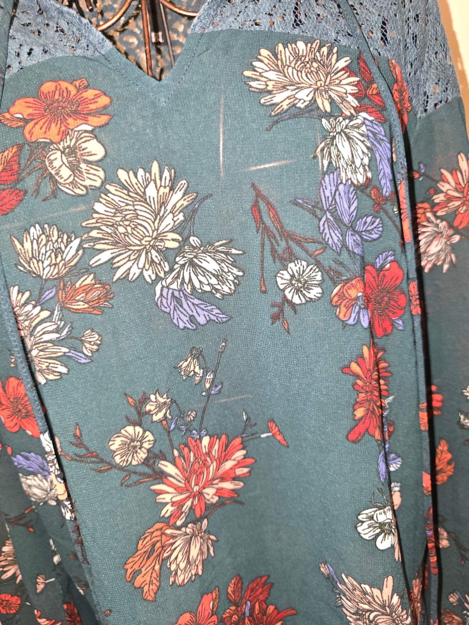 EDIT ION. Blouse Floral Print Lace Yoke Green Women's 10 — photo 2 of 6