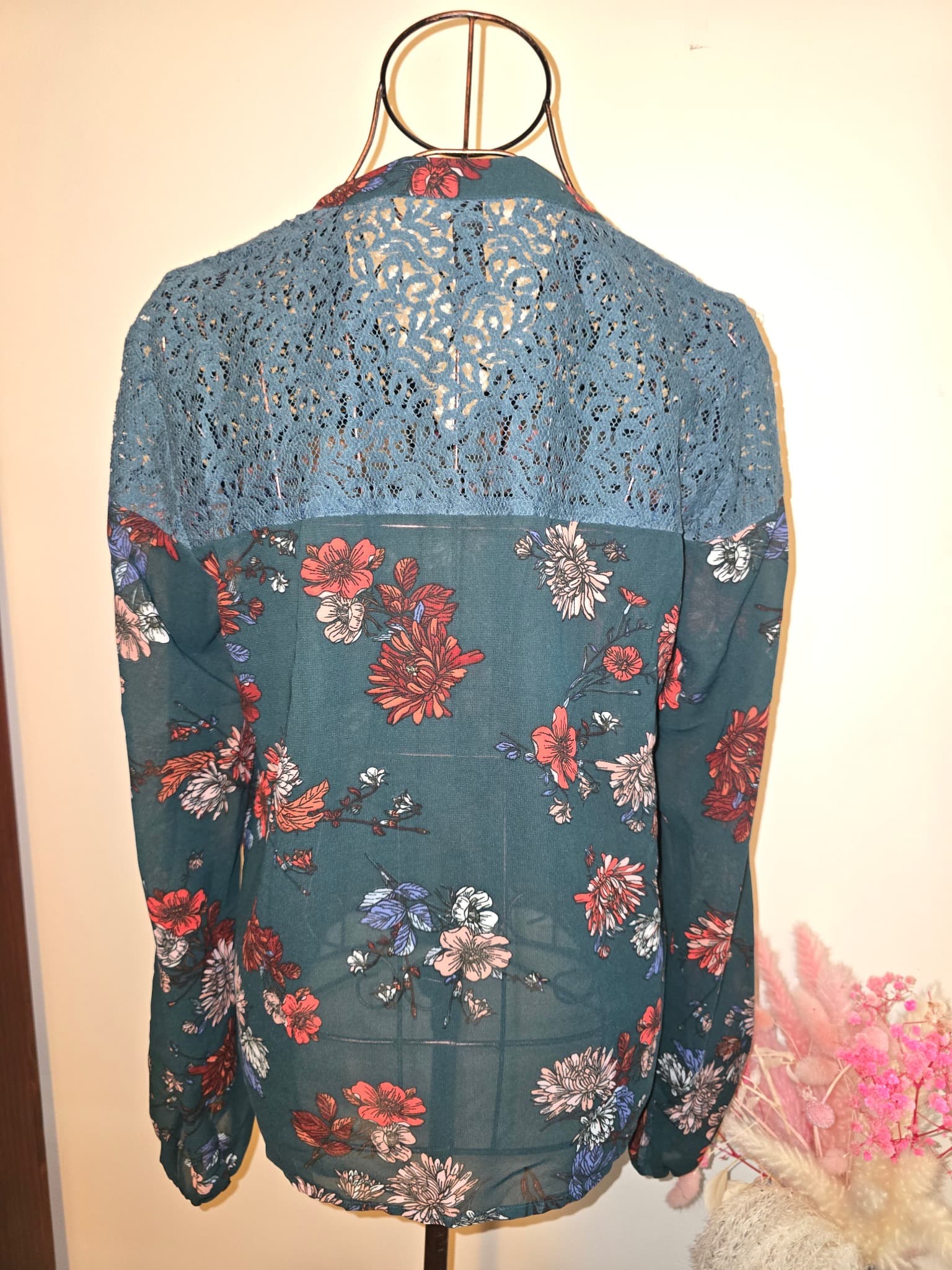 EDIT ION. Blouse Floral Print Lace Yoke Green Women's 10 — photo 3 of 6