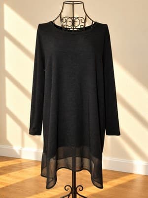 ELLEN TRACY Tunic Dress Sheer Hem Black Women's M — photo 1 of 4