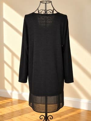 ELLEN TRACY Tunic Dress Sheer Hem Black Women's M — photo 2 of 4