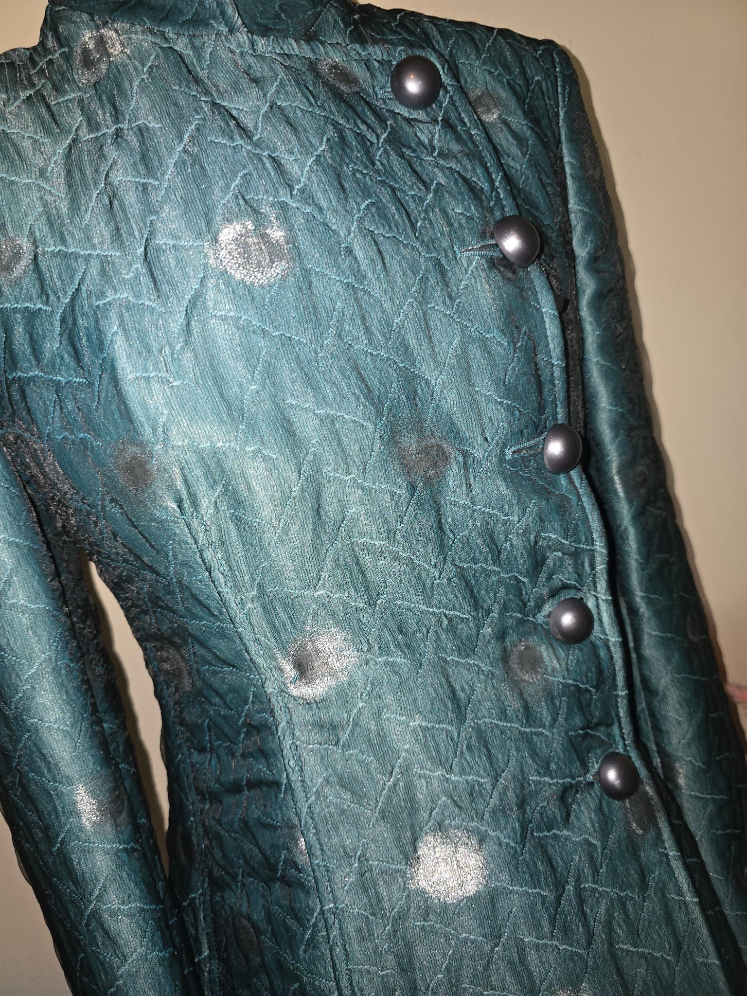 Emporio Armani Quilted Blazer Metallic Polka Dot Teal Women's 38 AU 8-10 — photo 2 of 11