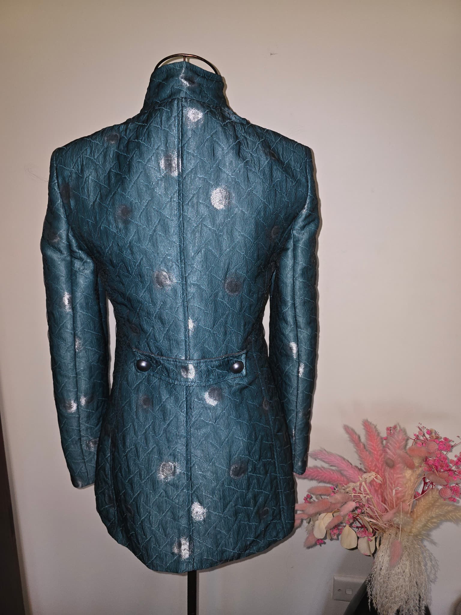 Emporio Armani Quilted Blazer Metallic Polka Dot Teal Women's 38 AU 8-10 — photo 3 of 11