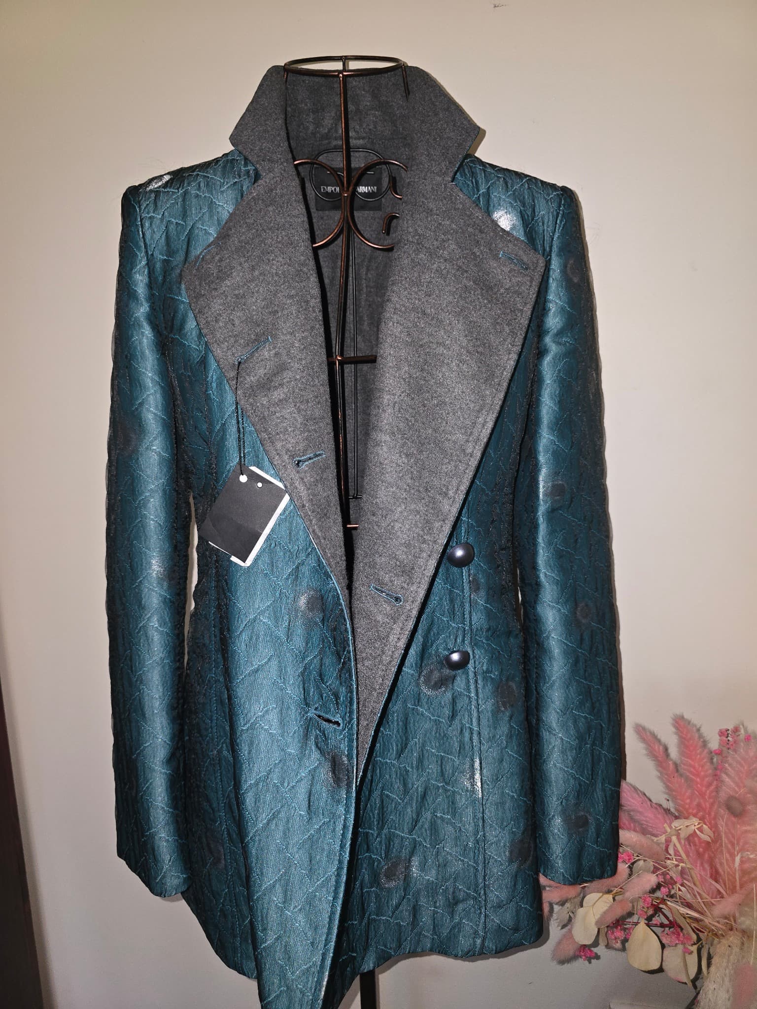 Emporio Armani Quilted Blazer Metallic Polka Dot Teal Women's 38 AU 8-10 — photo 5 of 11