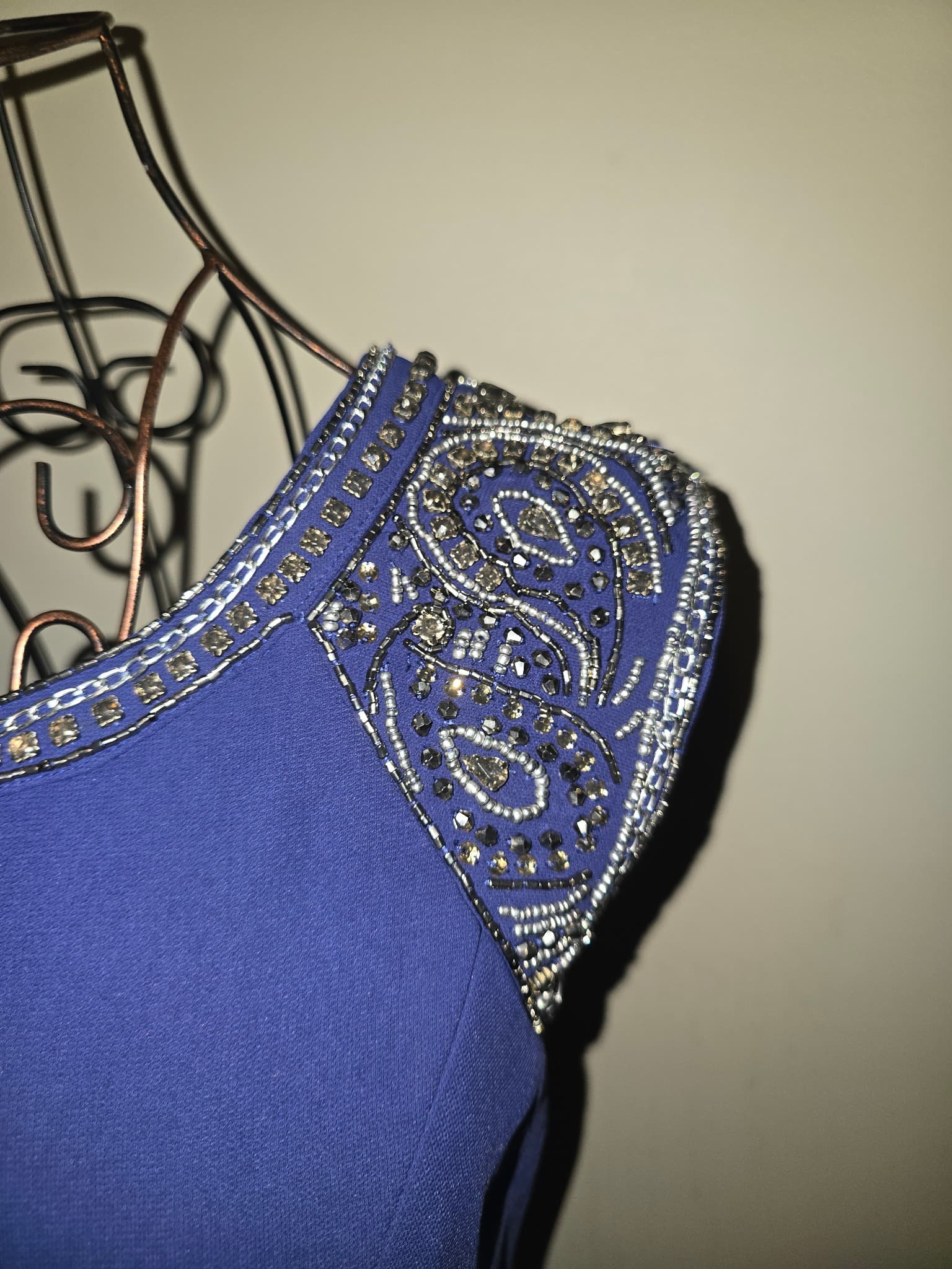 Forever New Cocktail Dress Beaded Cap Sleeve Royal Blue Women's 6 — photo 2 of 5