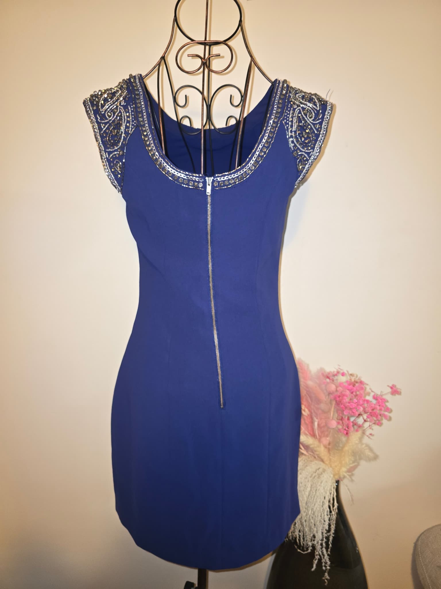 Forever New Cocktail Dress Beaded Cap Sleeve Royal Blue Women's 6 — photo 3 of 5