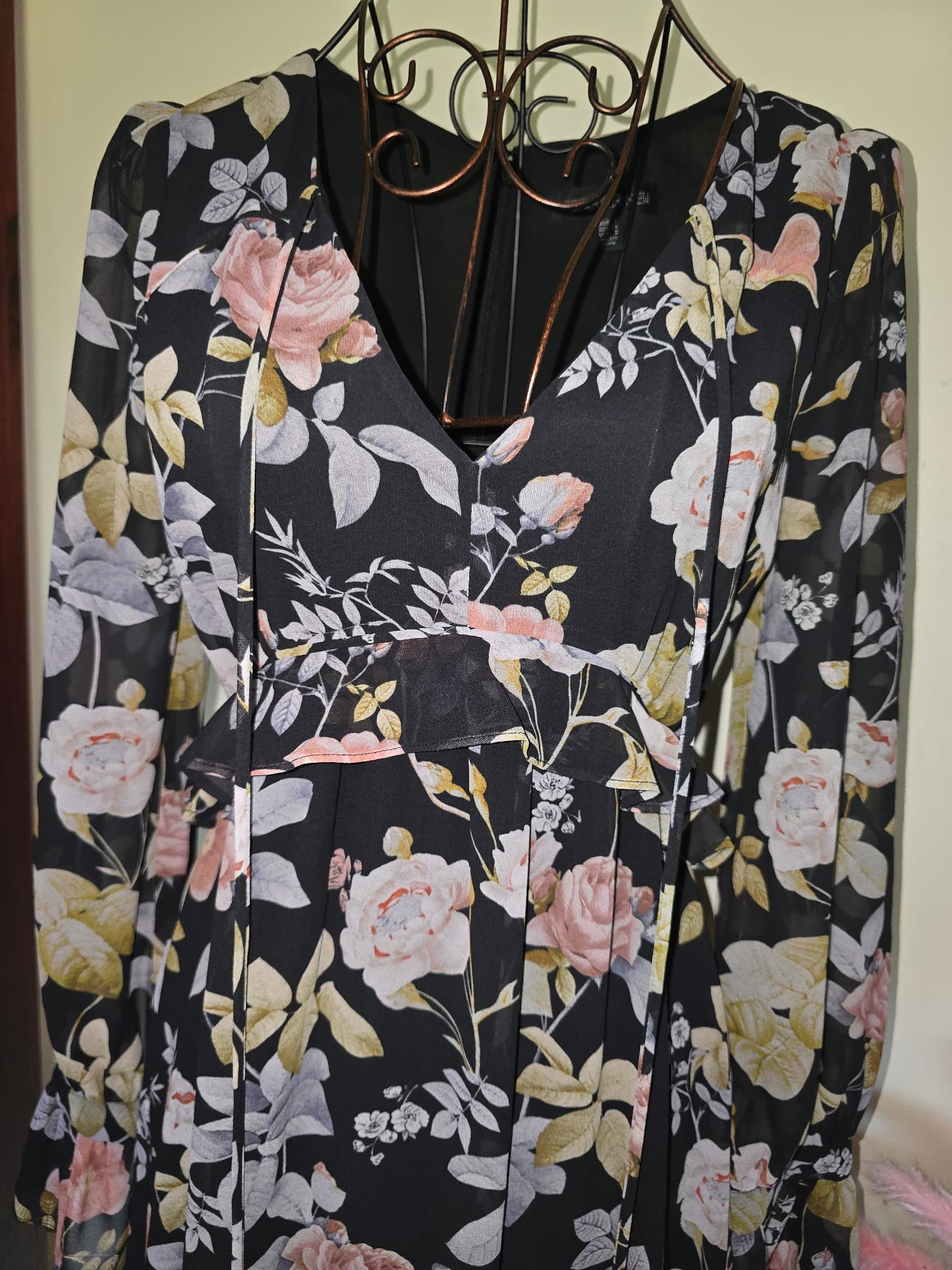 Forever New Floral Chiffon Midi Dress Long Sleeve Black Women's S — photo 2 of 6