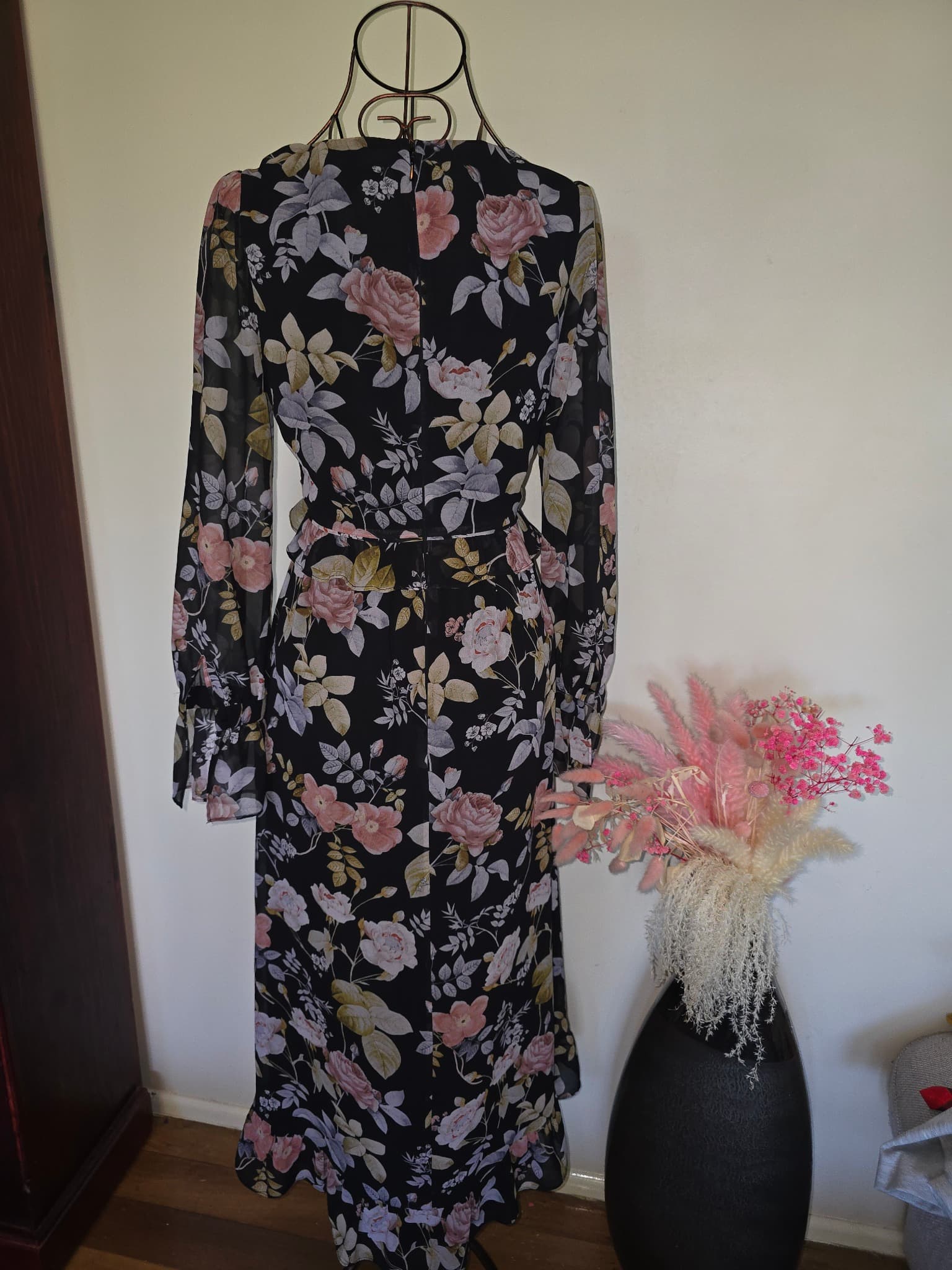 Forever New Floral Chiffon Midi Dress Long Sleeve Black Women's S — photo 6 of 6
