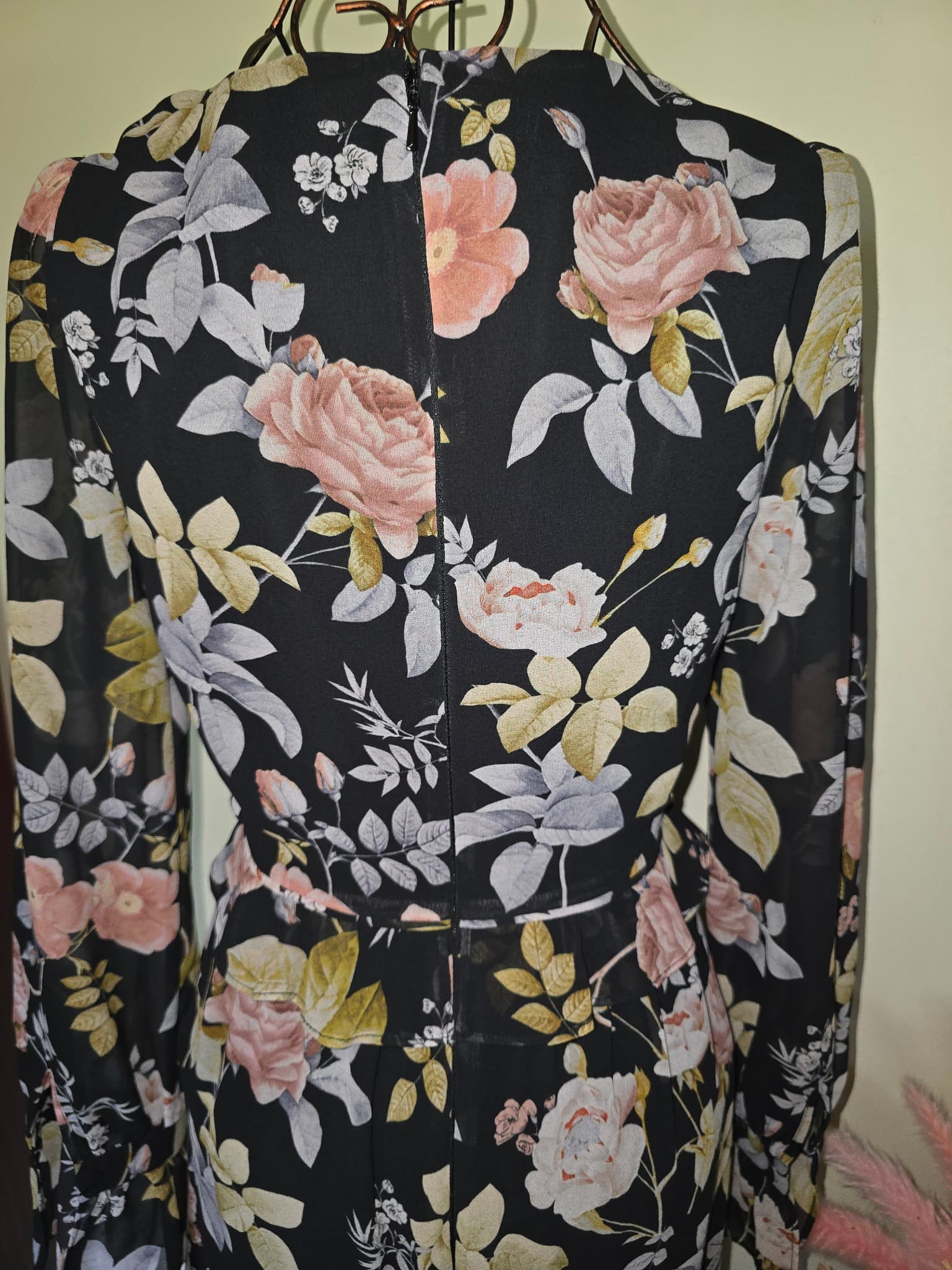 Forever New Midi Dress Floral Chiffon Long Sleeve Black Women's 8 — photo 3 of 6