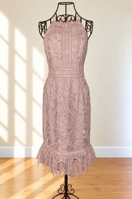 Forever New Midi Dress Floral Lace Halter Neck Pink Women's 8 — photo 1 of 3