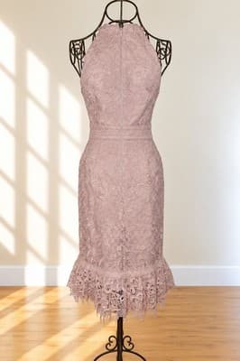 Forever New Midi Dress Floral Lace Halter Neck Pink Women's 8 — photo 2 of 3