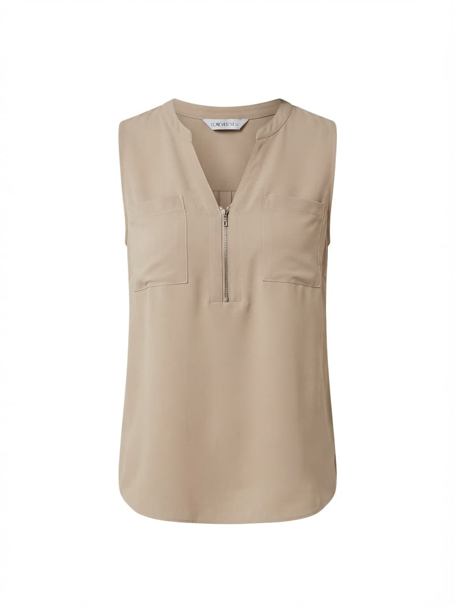 Forever New Sleeveless Blouse Zip-Front Beige Women's S — photo 1 of 5