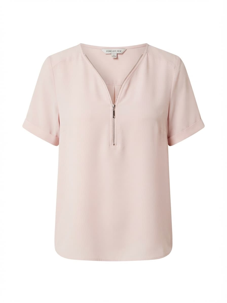 Forever New Zip-Front Short Sleeve Blouse Light Pink Women's S — photo 1 of 5