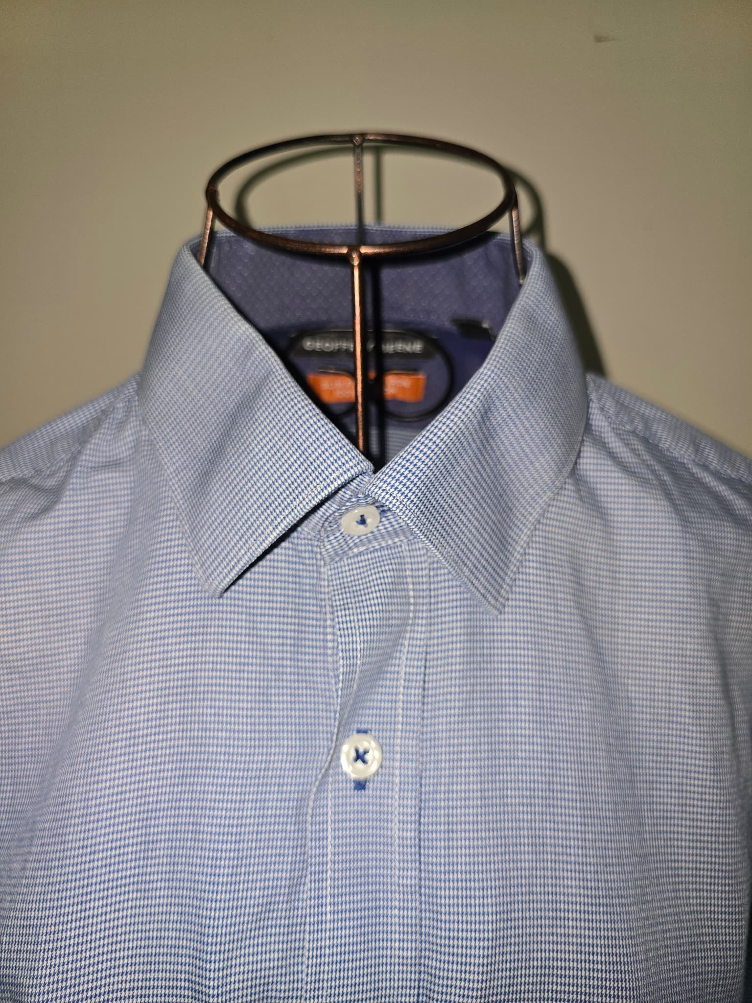 Geoffrey Beene Dress Shirt Gingham Check Blue Men's 41 — photo 3 of 7
