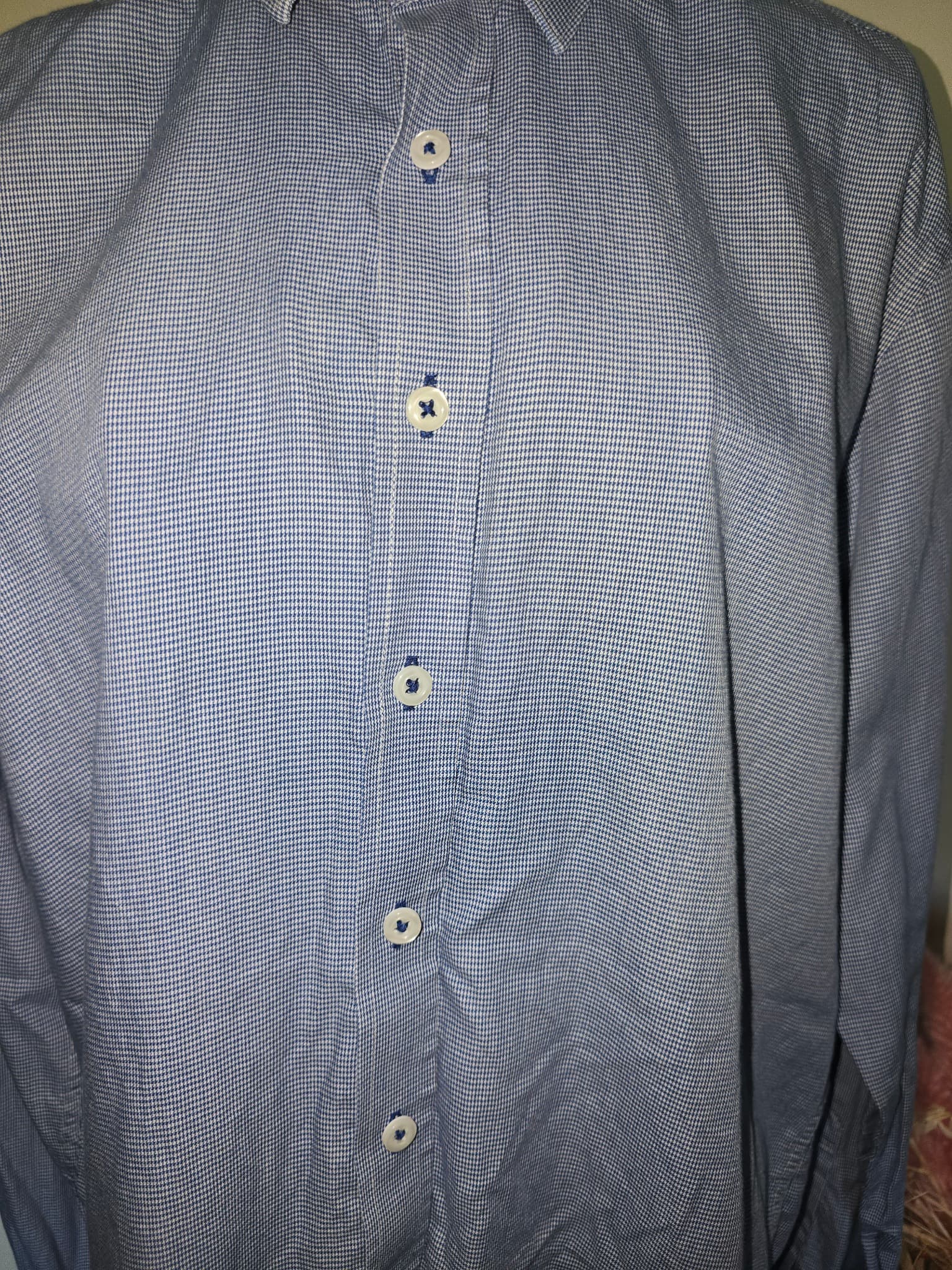 Geoffrey Beene Dress Shirt Gingham Check Blue Men's 41 — photo 4 of 7