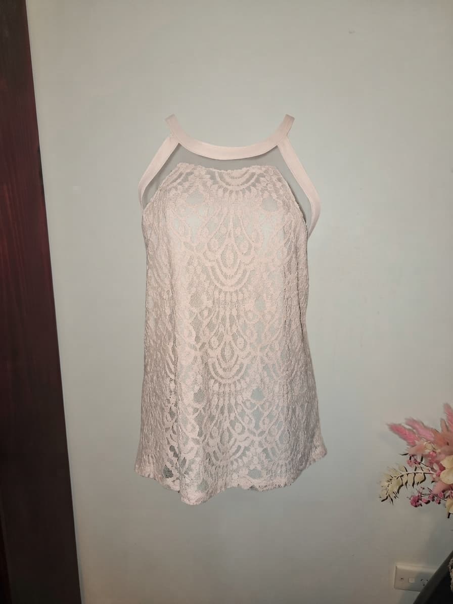 GRACE&CO. Sleeveless Tank Top Lace Overlay Blush Pink Women's 8 — photo 1 of 4