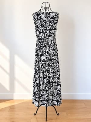 Hobbs London Maxi Dress Tropical Leaf Print Black White Women's 20 — photo 2 of 4