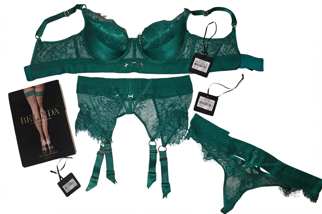 Honey Birdette Belinda Lingerie Set Lace Emerald Green Women's 12DD — photo 1 of 20
