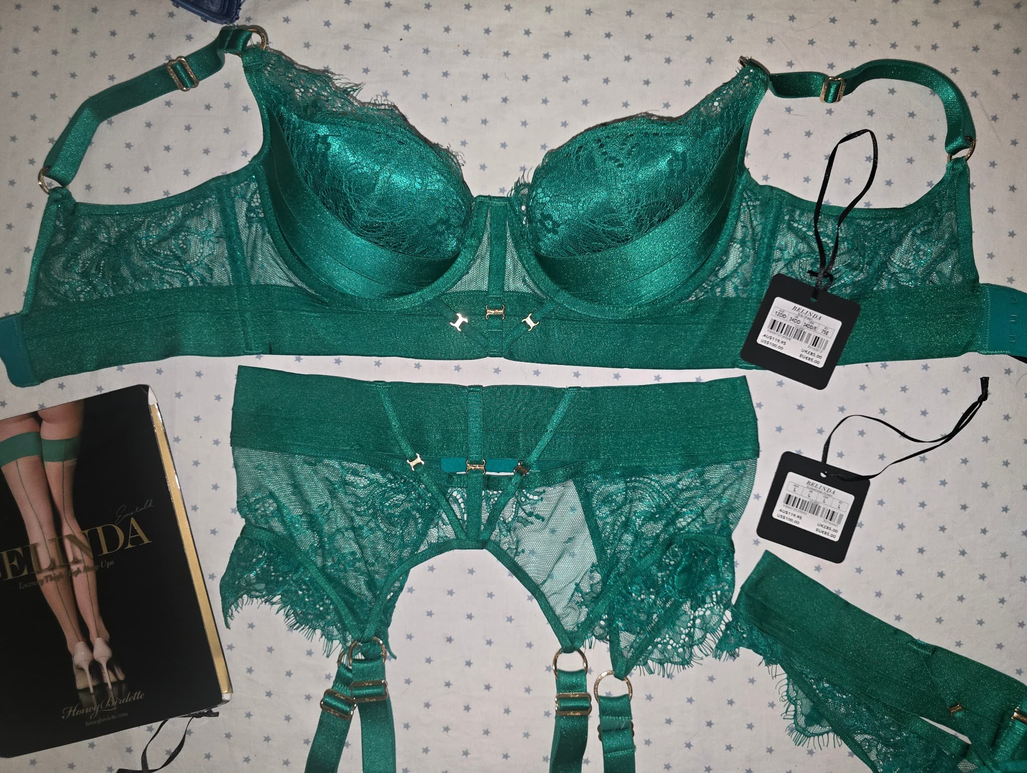 Honey Birdette Belinda Lingerie Set Lace Emerald Green Women's 12DD — photo 2 of 20